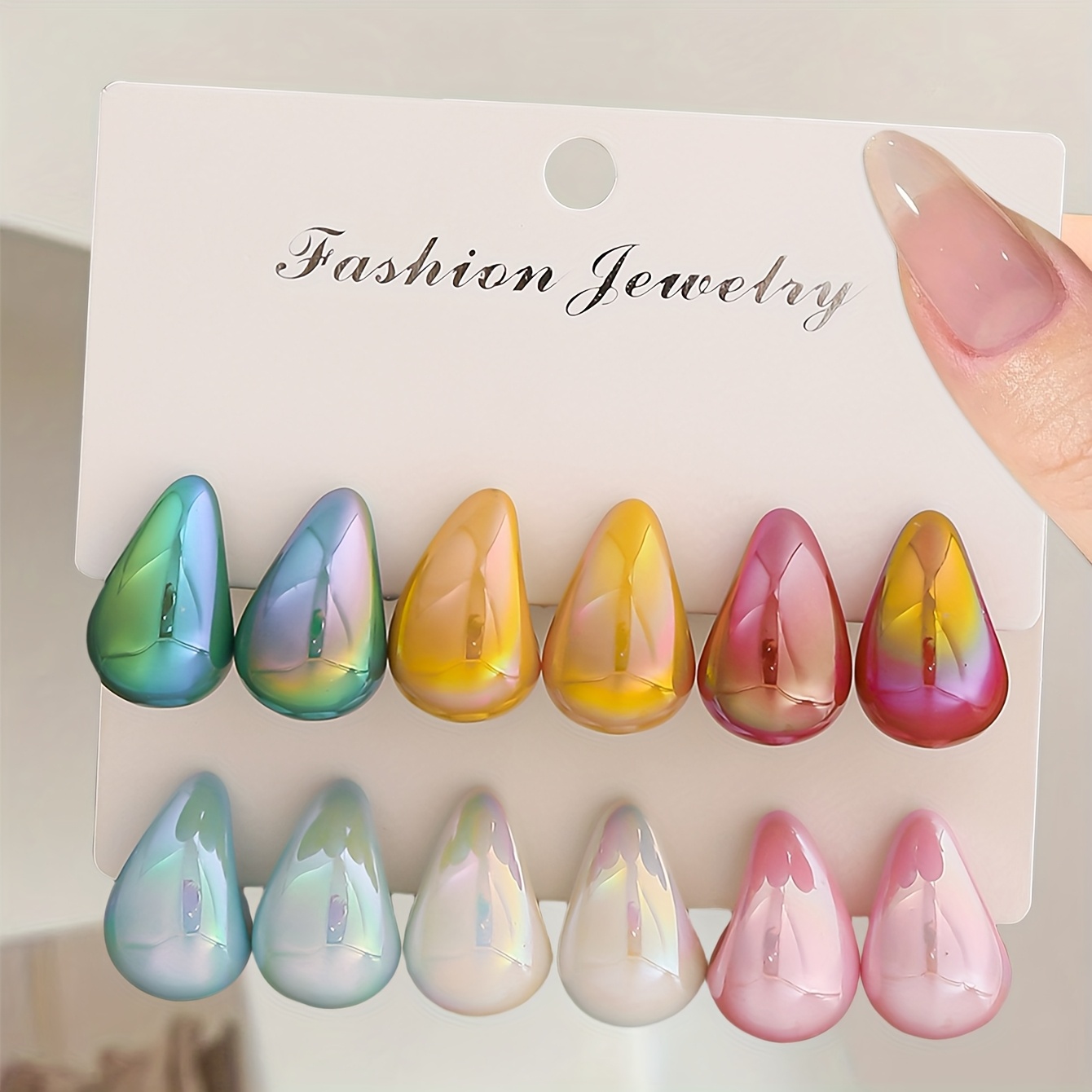 6pcs Sweet Style Multicolor Teardrop Stud Earrings Set